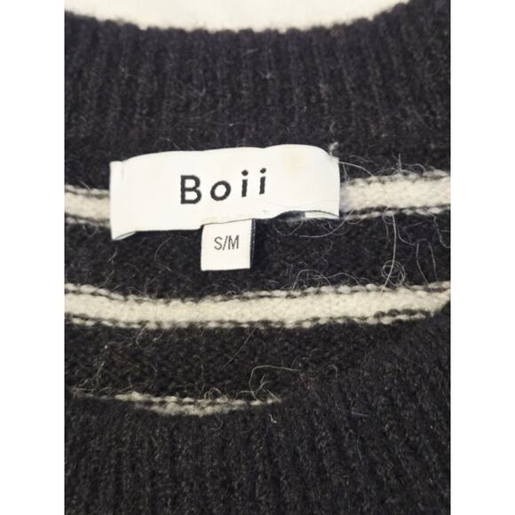 BOII Alpaca Wool Blend S M Sweater Stripes Black White Knit Preppy Fairy - Picture 2 of 6